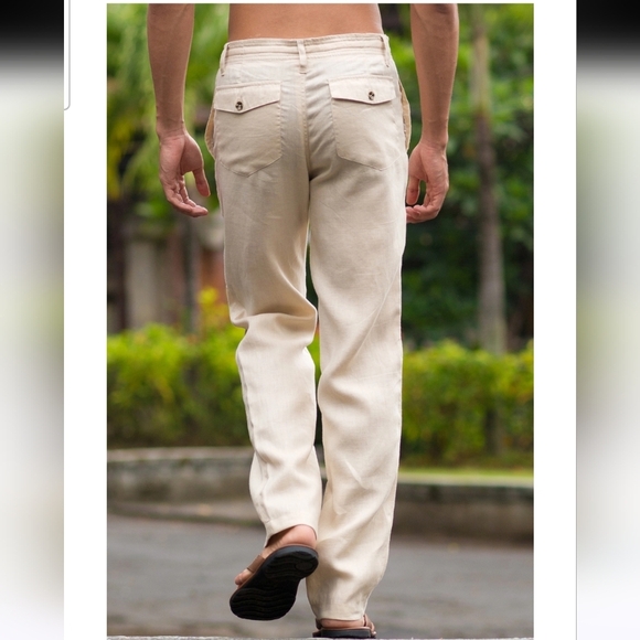 ISLAND IMPORTER 100% linen cozumel pant In Natural Khaki. Size 32 - Picture 6 of 15
